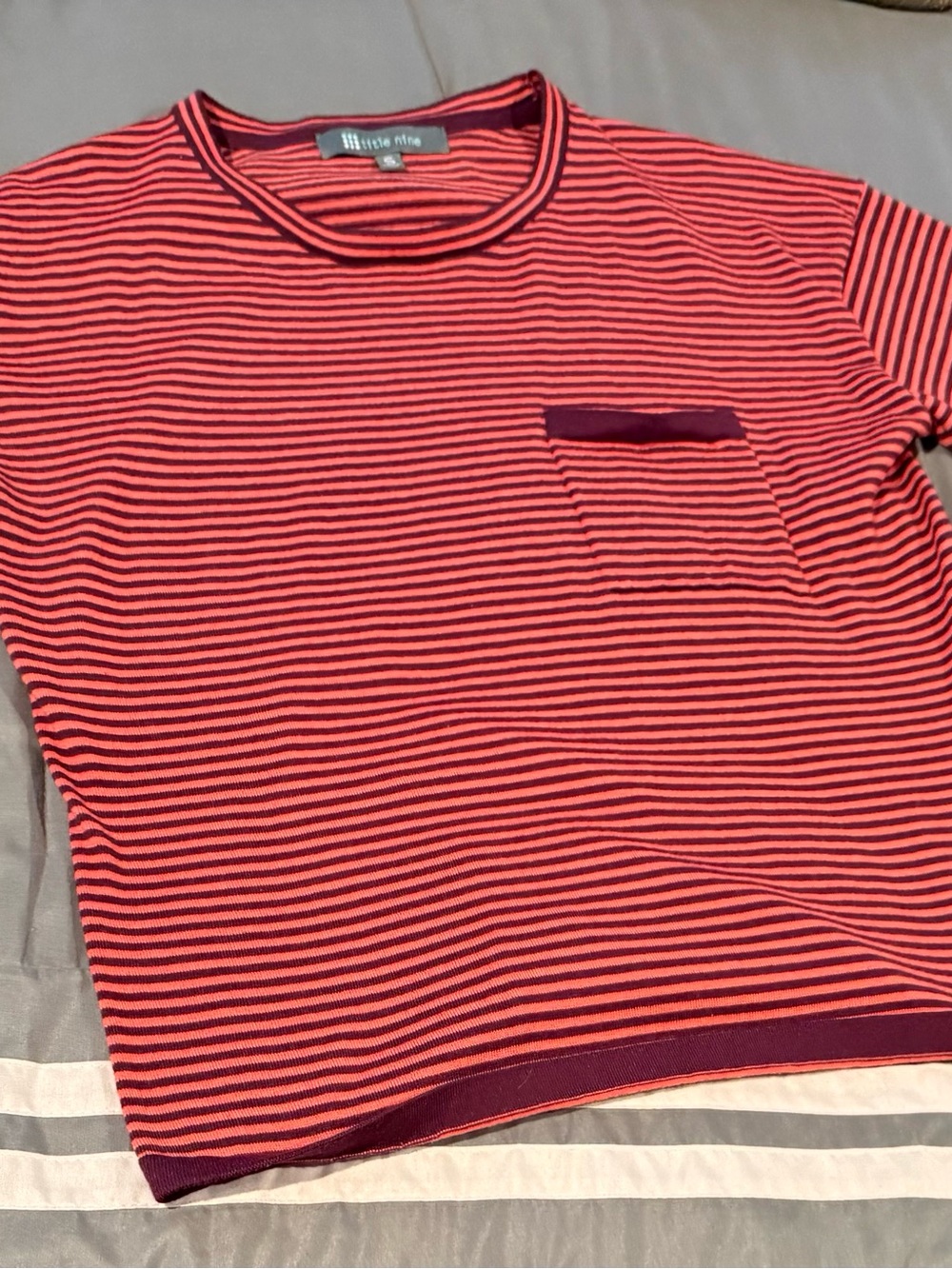 Title Nine Orange and Plum Striped Synergy Crewneck Sweater